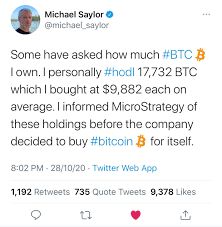 Microstrategy Ceo Reveals How Much Bitcoin He Owns Https Decrypt Co P 46506 Web App Stock Market Twitter Web