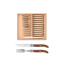 Coffret Hetre 6 Couteaux Et 6 Fourchettes Super Laguiole Mitre Inox Manche Nacrine Ivoirine