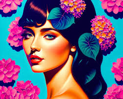 Images of the tropical connection, a revolutionary ilustration in green and  glowing mauve by Flavio Greco Paglia, vintage poster.