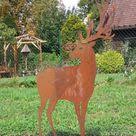 Hirsch Doppelgeweih Hirsche Geweih Reh Rost Edelrost Metall Figur Rostfigur Tier Edelrost Reh Geweih