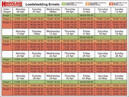 As south africa's primary electricity supplier, eskom's mandate is to ensure security of supply to service the south african economy and society. Load Shedding Schedule For Ermelo Ridge Times
