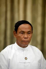 Aung Thein Lin, Yangon's mayor and a candidate from the USDP, attends a  news conference at the party's headquarters in Yangon