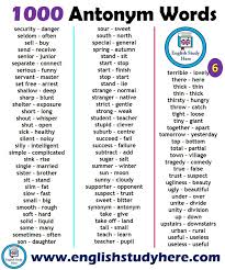 1000 Opposite Antonym Words List Antonyms Words List Learn English Words English Words