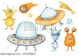 Detailed silver or metallic martian vessel with blue lights. Flying Saucer Ufo Image Photo Free Trial Bigstock