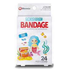 Amazon.com: BioSwiss Bandages, Mermaid Shaped Self Adhesive Bandage, Latex  Free Sterile Wound Care, Fun First Aid Kit Supplies for Kids, 24 Count :  Health & Household