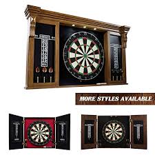 Best dart board cabinet design: Barrington Premium Bristle Dartboard Cabinet Accessories Dark Wood With Led Lights Competition Dartboards With Steel Tip Darts 2 Scoreboards Protective Display Cabinet For Bar And Home Decor Buy Online In