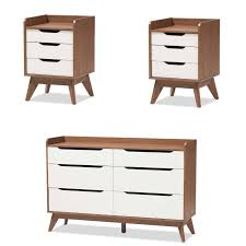 Brighton 3 Piece Modern Dresser And Set Of 2 Nightstand Set In White Walnut 1899605 Pkg
