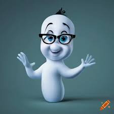 Casper wearing glasses and waving while sitting at a computer