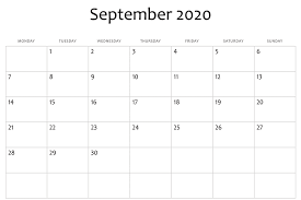 September 2020 Calendar Excel In 2020 September Calendar Calendar Template December Calendar