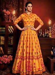 A wide variety of party wear anarkalis options are available to you, such as supply type, clothing type, and material. Orange Floral Printed Party Wear Long Anarkali Frock In Art Silk F17062 Printed Gowns Kurti Designs Party Wear Indian Party Wear