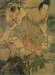 liang kai 梁楷 八高僧故事图上海博物馆藏 八高僧故事图卷 共有画面八幅 八幅画的内容 依次是 一 达摩面壁 神光参间 二 弘忍童身 道逢杖叟 三 白居易拱谒 鸟窠指说 四 智闲拥帚 迥睨竹林 五 李源 圆择紧舟 女子行汲 六 灌溪索饮 童子方汲