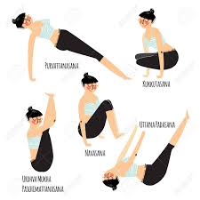 Yoga Asana Set With Cartoon Woman Exercising Various Different Royalty Free Cliparts Vectors And Stock Illustration Image 57670834