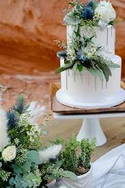 Simple Elegant Wedding Cake With Florals Desert Destination Wedding Blue Wedding Centerpieces Boho Wedding Cake Wedding Cakes Blue