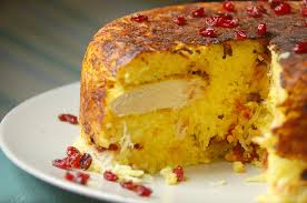 Tah Chin Persian Upside Down Layered Saffron Rice Chicken Iranian Food Persian Food Persian Cuisine