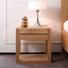 Furniture Square Teak Wood Bed Side Table With Drawer Combined With White Shade Wooden Bedside Table Wood Bedside Table Bedside Table Drawers