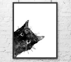 Black And White Cat Pictures To Print Print Katze Katze Kindergarten Katze Kunst Schwarze Von Thenobleowl Cat Painting Black Cat Art Cat Art