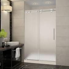 Aston Moselle 48 In X 77 5 In Completely Frameless Sliding Shower Door With Base And Left Drain In Chrome Sdr976 Tr Ch 48 10 L The Home Depot Shower Doors Sliding Shower Door Frameless Shower Doors