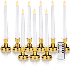 Northlight 9 white and gold c7 light christmas candle lamp with timer. Happyline 7 9 Flameless Taper Candles With Candlesticks Pack Of 9 Battery Operated Led Window Candles With Remote And Timers Warm White Flickering Light Last For 150 Hours Walmart Com Walmart Com