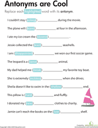Antonyms Are Cool Worksheet Education Com Vocabulary Worksheets Third Grade Reading Worksheets Antonyms