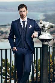 Classy Navy Blue Wedding Tuxedos Slim Fit Suits For Men Groomsmen Suit Three Pieces Cheap Prom Formal Suits Jacket Pants Vest Bow Tie From Alegant Lady 87 44 Navy Blue Suit Men Blue Tuxedo Wedding