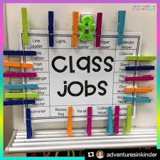 This Job Chart Adventuresinkinder Made This Beautiful With Her Colorful Clothespins Talk About Easy Classroom Job Chart Classroom Jobs Classroom Helpers
