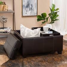 Wood coffee table with steel legs. Buy Justin 2 Tray Top Brown Leather Ottoman Coffee Table W Storage By Gdfstudio On Dot Bo