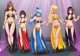 Rule 34 - 5girls Amenoosa Aqua (konosuba) Athletic Female Belly Dancer  Belly Dancer Outfit Blonde Hair Blue Eyes Blue Hair Boots Brown Hair  Cleavage Dancer Dancer Outfit Darkness (konosuba) Fit Female Harem