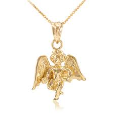 Comes in a gift box. Solid Yellow Gold Guardian Angel Pendant Necklace