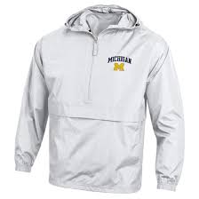 Champion University Of Michigan White Packable Half Zip Pullover Jacket