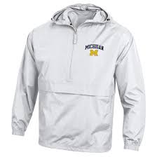 champion university of michigan white packable half zip pullover jacket