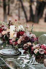 Short Long Table Wedding Centerpiece With Burgundy And Mauve Roses Acrylic Wedding Fall Wedding Centerpieces Fairytale Wedding Inspiration Long Table Wedding