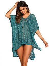 Ekouaer Beach Swimsuit For Women Knit Short Sleeve Coverups Adjustable Swimwear Bikini Cover Up Net Peacock Blue Best Beach Cov Cover Up Bikini Cover Beachwear