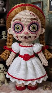 https://punqa.com/free-amigurumi-annabelle-creepy-doll-crochet-pattern/  Amigurumi Annabelle Creepy Doll