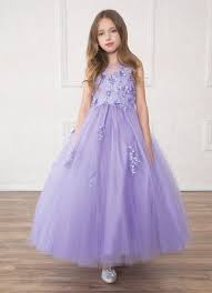 Girls Long Lilac Dress With Floral Appliques By Calla Sy126 Lilac Dress Flower Girl Dress Lace Lilac Girls Dress