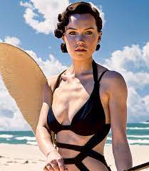 Daisy Ridley wearing a bikini showing her body which should be normal  looking with no abnormalities. 
