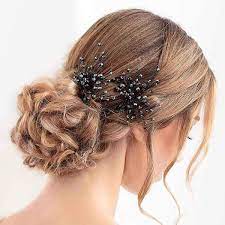 Drecode Flower Bridal Wedding Hair Pin Black Crystal Headpieces Bride Hair Accessories Jewel Bride Hair Accessories Bride Hair Jewelry Crystal Hair Accessories