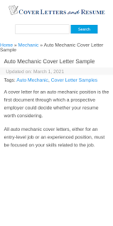 Time to put the pedal to the metal and show hiring managers that you've got the tools to excel at this job. Auto Mechanic Cover Letter 20 Guides Examples