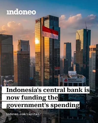 A central bank buying government bonds to pay for state spending. This is called burden sharing. It happens when a government cannot borrow enough on its own. Indonesia's deficit is set to