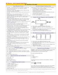 Electric Circuits Cheat Sheet In 2020 Ap Physics Physics Problems Physics Classroom