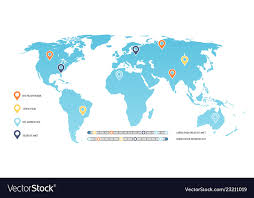 World Map With Location Pointers And Scale Chart