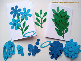 Tehnica quilling se poate fi folosita cu succes. Set Confectionare 20 Felicitari Cu Flori Albastre