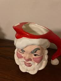 Vtg Winking Santa Glazed Ceramic Pitcher