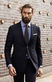 Men S Black Suit Light Blue Chambray Dress Shirt Black Vertical Striped Tie White Pocket Square Mens Fashion Suits Gentleman Style Beard Suit