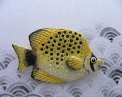Lemon Butterflyfish Painted Polymer Clay Brooch Ryba Brosh