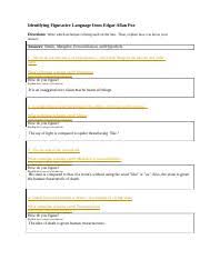 For example, donna is a professor. Answer Sheet On Figurative Language From Edgar Allan Poe Docx Identifying Figurative Language From Edgar Allan Poe Directions Write Which Technique Course Hero