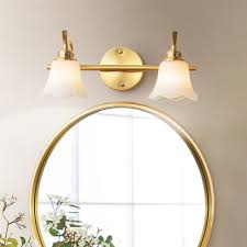 Brass Floral Vanity Light Fixture Traditionalism Metal 2 3 Bulbs Led Bathroom Wall Mounted Lamp Beautifulhalo Com