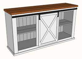 Top, drawer fronts and door fronts have floral design and brown highlights. 70 Wide Diy Sliding Door Console Plans Famous Artisan