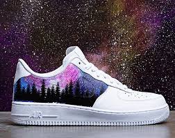 Custom Galaxy Black Air Forces Galaxy Pine Forest Custom Nike Air Force One Custom Sneakers Custom Shoes C Nike Schuhe Damen Nike Air Schuhe Bemalte Turnschuhe