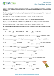 Second conditional sentences express unreal situations…. First Conditional Worksheets Esl Activities Games