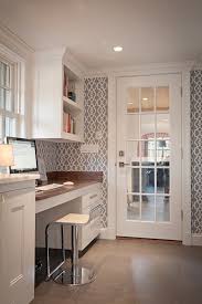 gray trellis wallpaper small kitchen